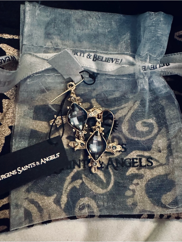 VsA Smoky Navy Faceted Cross Drop Earrings -Amazing Deal For Like New Earrings 65$